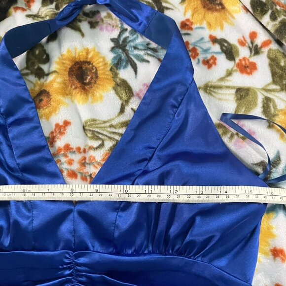 Y2K Le Chateau Halter Top Womens S Blue Satin Tie Up 2000s Made in Canada Prom - Picture 4 of 7